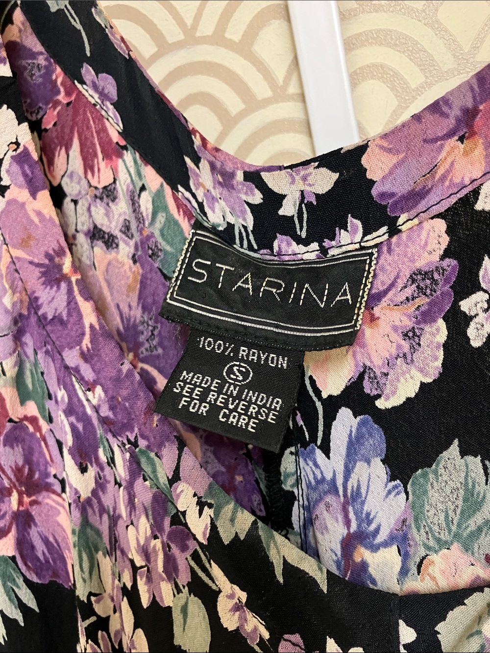 Vintage Black Maxi Dress with Purple Floral Print - Picture 2 of 4
